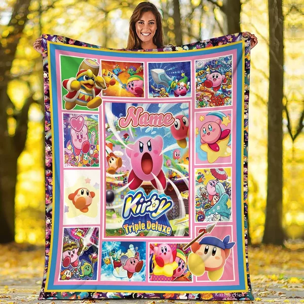 Personalized Kirby Fleece Blanket For Gamers-image