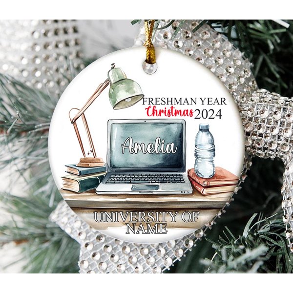 First Year At College Ornament 2024, Freshman Year Christmas College Ornament-image
