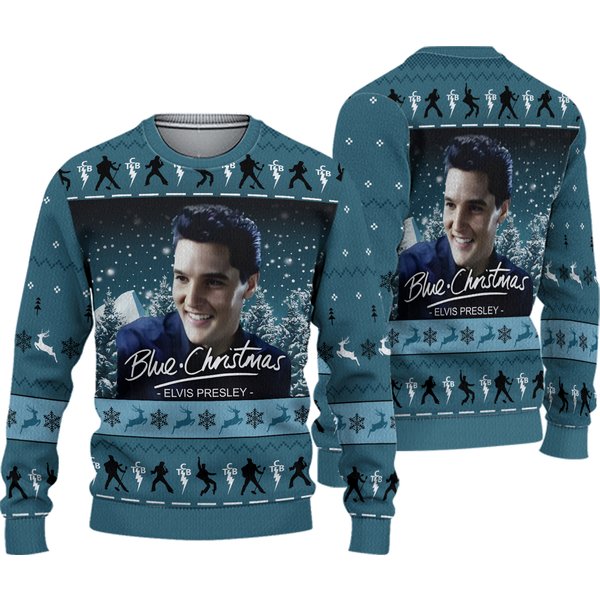 Elvis Presley Blue Christmas Snowflakes Pattern Holiday Gift Ugly Christmas Sweater