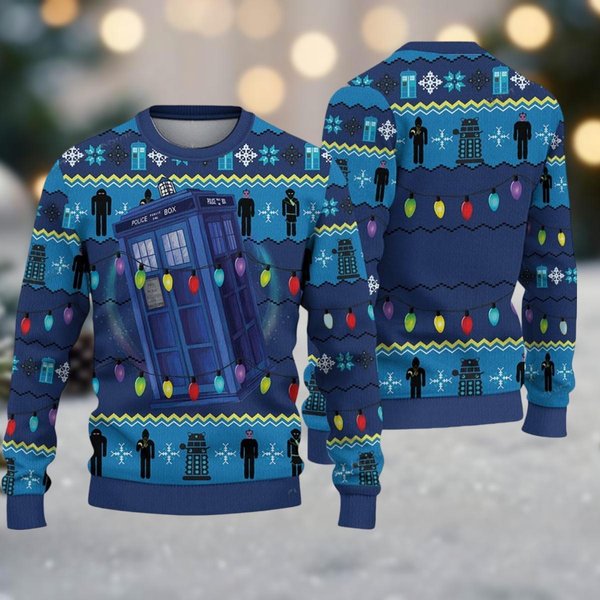 Christmas Doctor Who Ugly Sweater, Tardis Police Box Xmas Sweater