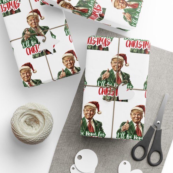 Ill Be Home For Christmas Trump Wrapping Papers, Christmas Wrapping Gift, Trump Supporter, 47Th President Gift Wrap-image
