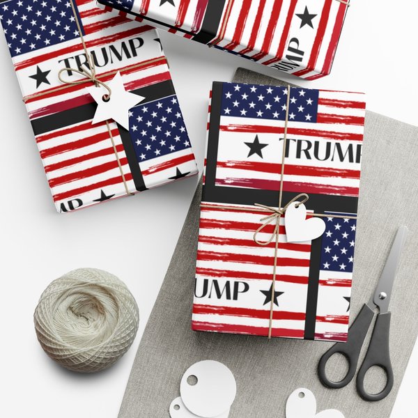 Trump American Flag Wrapping Paper |stars And Stripes| Available In Different Sizes And Finishes (matte Or Glossy) | Assembled In The Usa