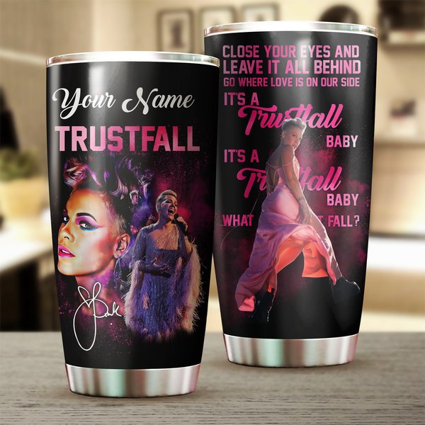Personalized Trustfall Tour Tumbler, Pink Summer Carnival 2024 Tumbler, Pink Singer Stainless Tumbler-image