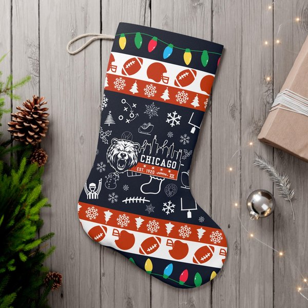 Chicago Football Christmas Santa Stocking, Festive All Over Print Ugly Sweater-image