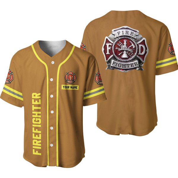 Personalized Name Firefighter Vintage Aop Baseball Jersey-image