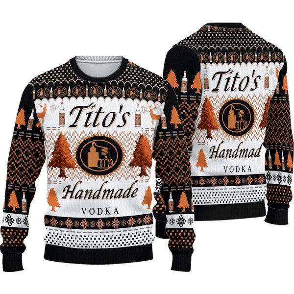 Tito's Handmade Vodka Christmas Ugly Sweater, Alcoholic Xmas, Austin Texas Label Sweater-image