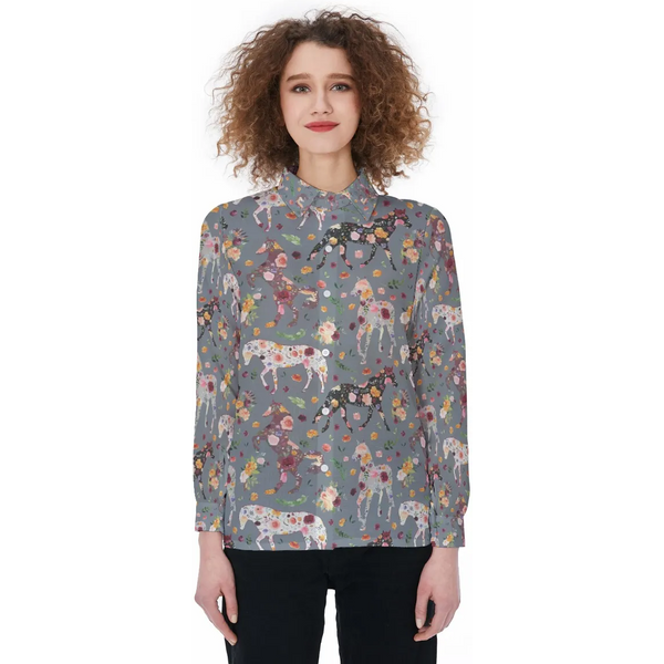 Unique Horse Floral Pattern Casual Shirt