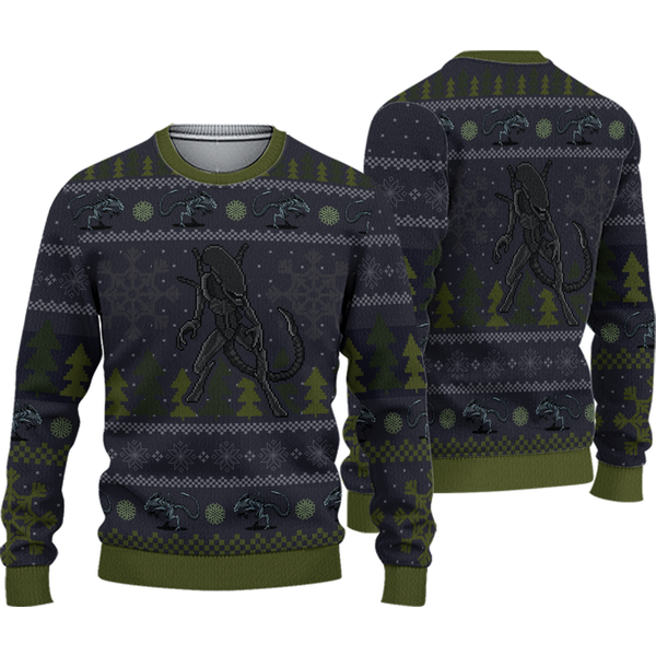 Xenomorph Aliens Ugly Christmas Sweater, Aliens Christmas Sweater, Ugly Knitted Sweater-image