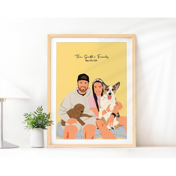 Custom Family With Pet Portrait, Personalized Gift For Family, Portrait From Photo