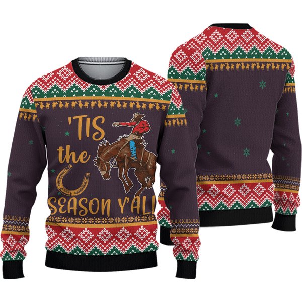Cowboy Ugly Christmas Sweater, Cowboy Season Christmas Pattern Ugly Sweater-image