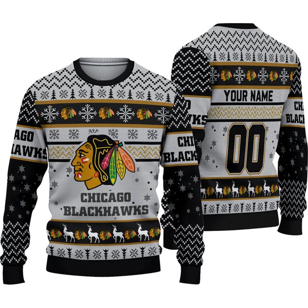 Personalized Reindeer Blackhawks Football Christmas Ugly Sweater Sweatshirt-image