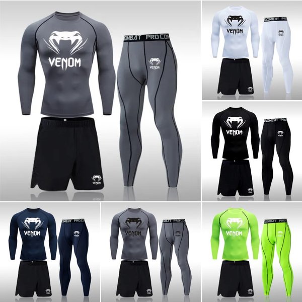Venom Men's Running Tracksuit Compression Sportswear Suits Gym Tights Training-image