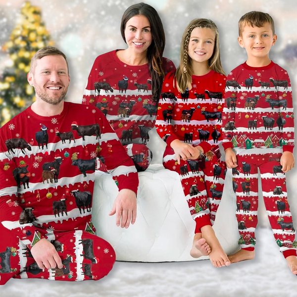 Christmas Angus Cattle Pajamas Set, Angus Cattle Matching Family Pajamas Set, Black Cow Christmas Party Shirt