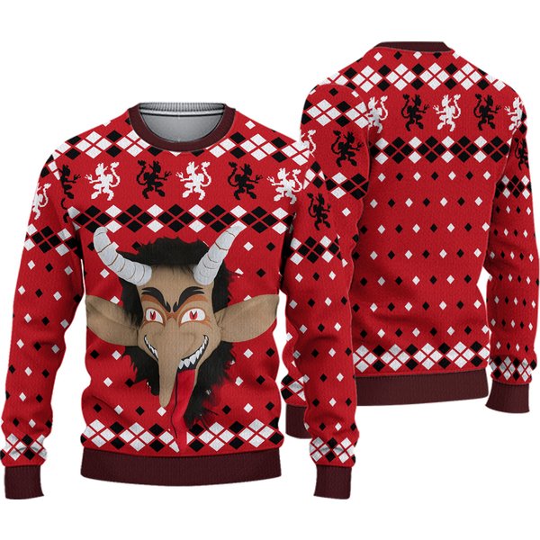 Adult 3D Krampus Head Unisex Ugly Christmas Sweater-image