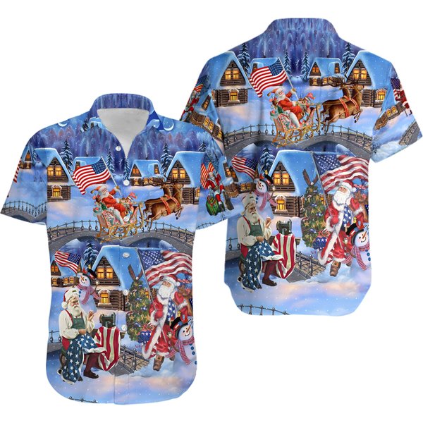 Patriotic Christmas Santa Claus American Flag Xmas Gift Hawaiian Shirt-image