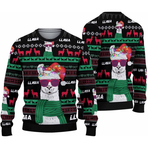 Llama Funny Ugly Christmas 3D Sweater-image