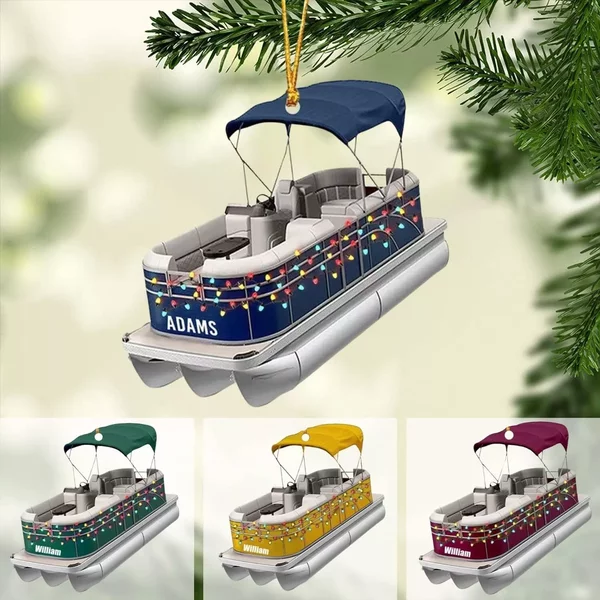 Personalized Pontoon Boat Christmas Ornament, Pontoon Car Ornament, Gift For Bow-image