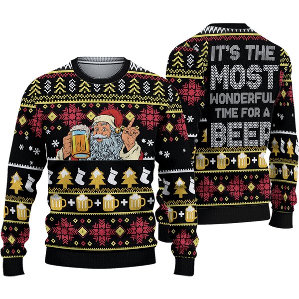 Funny Santa Beer Gift Unisex Ugly Christmas Sweater-image