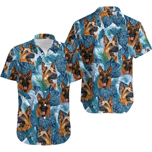 German Shepherd Blue Hawaiian Shirt, Funny German Shepherd Summer Vacation Hawaii Shirt-image