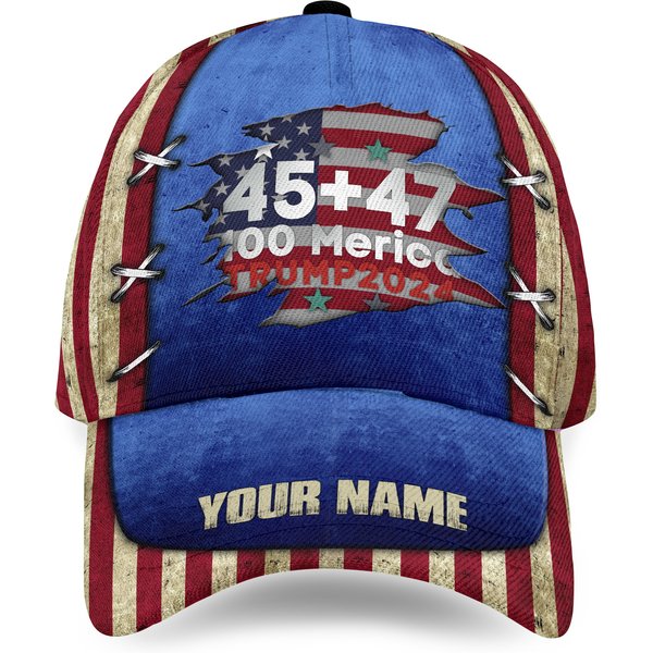 Personalized 45 47 Merica 100 Trump 2024 Save America Again Classic Baseball Cap-image