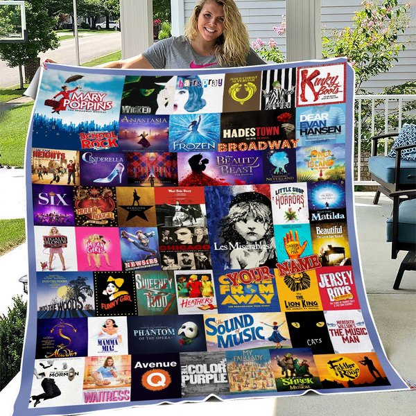 Customizable Broadway Musical Playbills Collage Blanket | Personalized Gift For Musical Theater, Broadway Shows Fan, Music Gifts-image