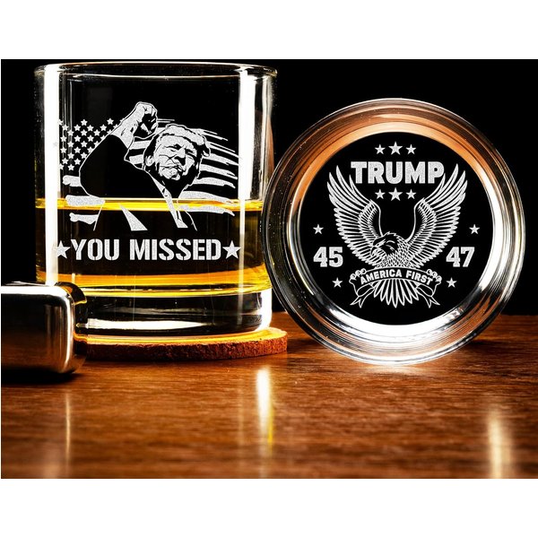 Engraved Trump You Missed 45 47 Whiskey Glass - Trump President 2024 Rock Glass-image