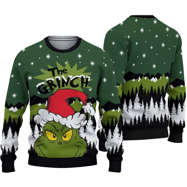 The Funny Character Christmas Hat Christmas Holiday Green Ugly Sweater-image