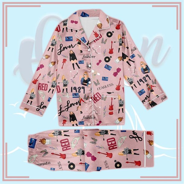 Swiftie Christmas Satin Pajamas, World Tour Band Satin Pajamas-image
