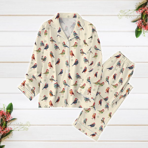 Bird Christmas Pajamas Set, Hummingbird Xmas Pajamas-image