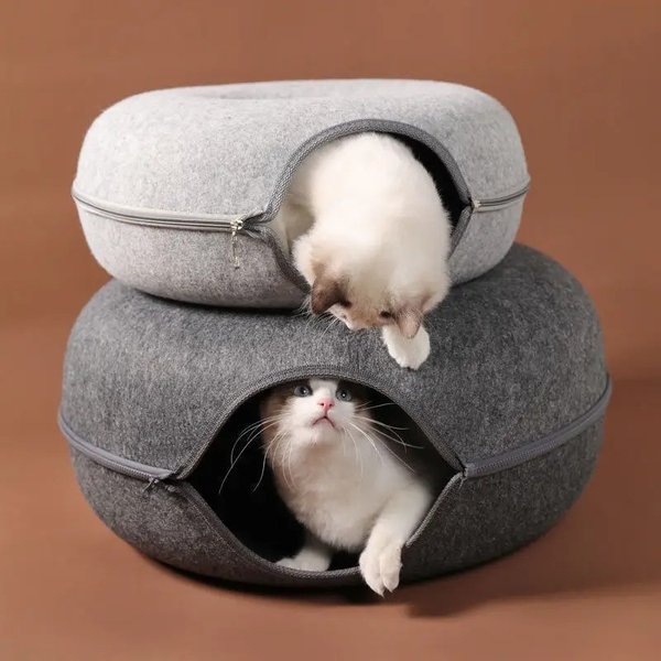Donut Cat Bed Interactive Tunnel Pet Felt Indoor Toys Cats House Kitten Training Toy Cat Kennel Pets Supplies-image