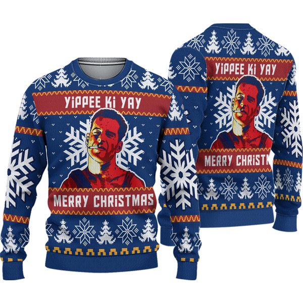Mcclane Winter Die Hard Ugly Christmas Sweater, Yippe Ki-yay Die Hard