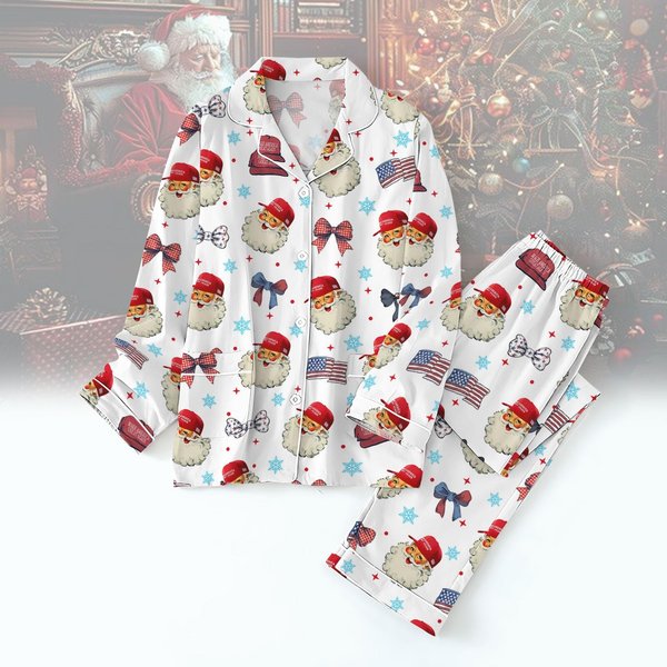 Trump Christmas Pajamas Set, Trump Santa Clause Holiday Pajamas-image