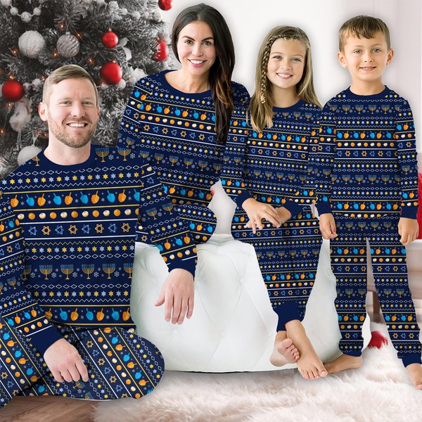 Traditional Hanukkah Pajamas Set, Menorah, Dreidel Jewish Holiday