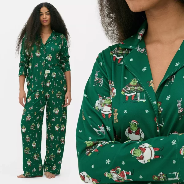 Shrek Christmas Festive Green Boyfriend Womens Pyjama Set