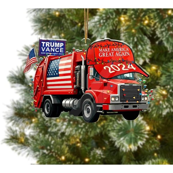 Trump Vance Maga 2024 Ornament, Donald Trump Boards A Garbage Truck