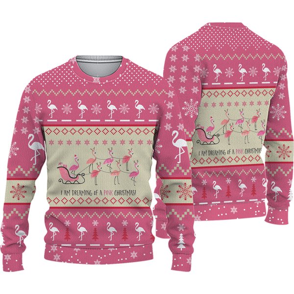 Christmas Pink Flamingo Ugly Sweater, Animal Holiday Sweater, Christmas Tree-image