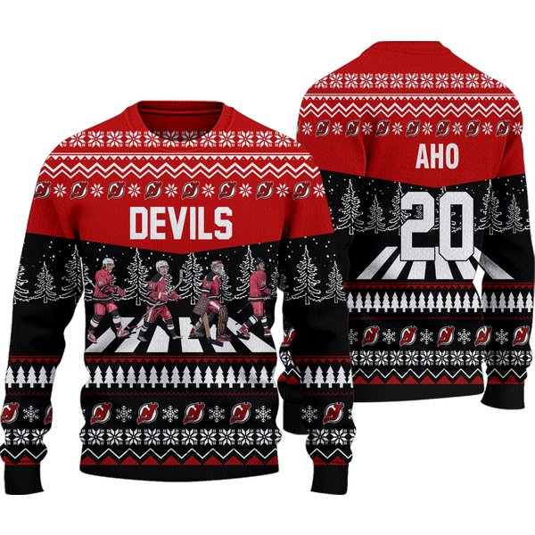 Personalized Hurricanes Walking Abbey Road Ice Hockey Christmas Ugly Sweater-image