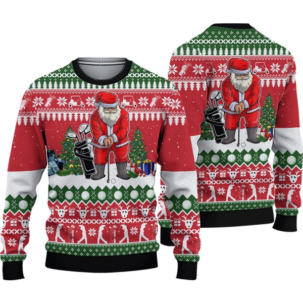 Santa Claus Playing Golf Ugly Sweater, Santa Love Golf 3D Ugly Christmas Sweater-image