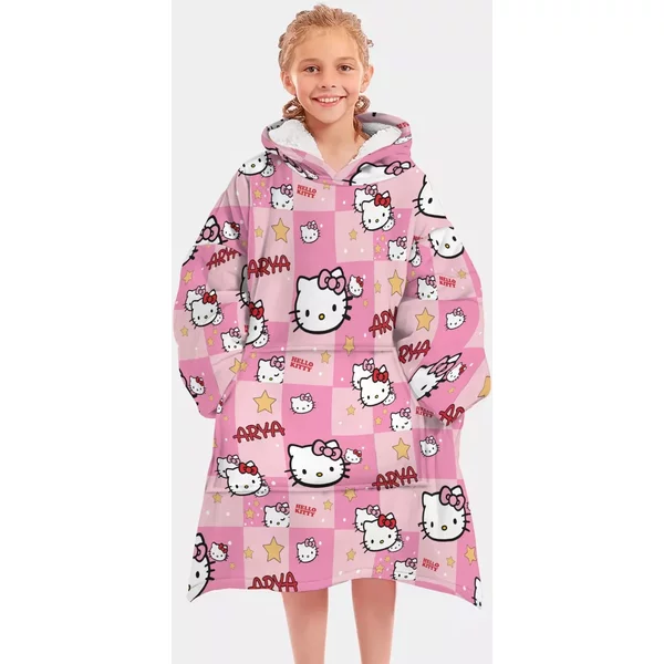 Personalized Cute Cartoon Kitty Cat Snug Oversized 3d Printed Blanket Hoodie