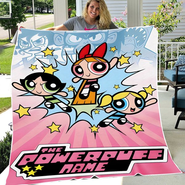 Personalized Powerpuff Girl Cartoon Blanket, Super Girl Fleece Blanket