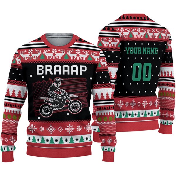 Personalized Braaap Moto Christmas Ugly Sweater, Game Sweatshirt-image