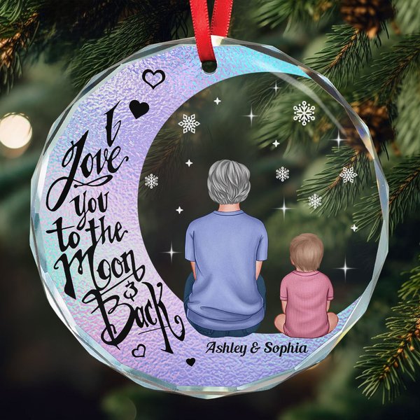 I Love You To The Moon And Back Christmas Hologram Style Ornament - Personalized Glass Ornament-image