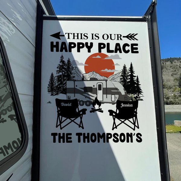 This Is Our Happy Place Custom Campsite Family Name - Personalized Rv Decal-image