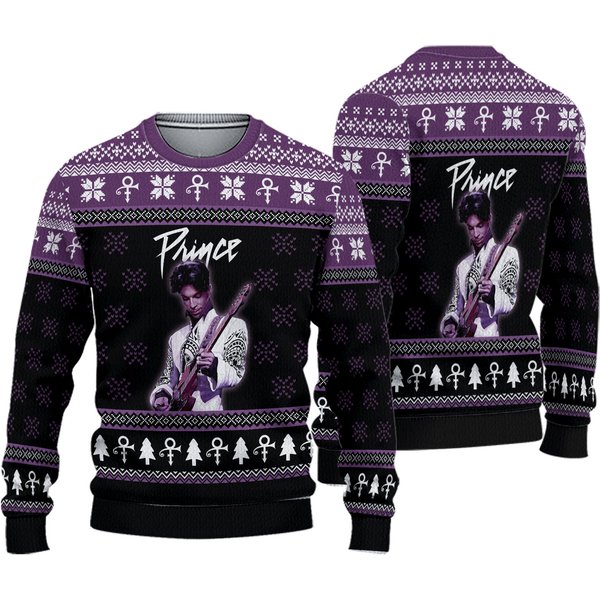 Christmas Prince Pur Rain Ugly Sweater, Prince Pur Rain Guitar Sweater, Price Purple Fan Xmas Sweater, Prince Holiday Sweater-image