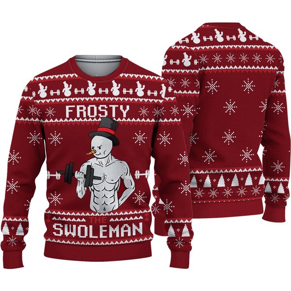 Frosty Swoleman Ugly Christmas Sweater, Funny Snowman Gym Swater-image