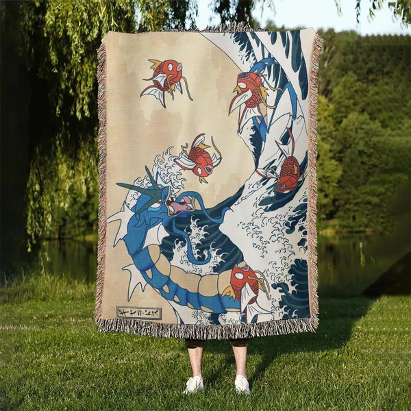Gyarados Great Wave Woven Blanket, Pkm Tapestry Throw-image