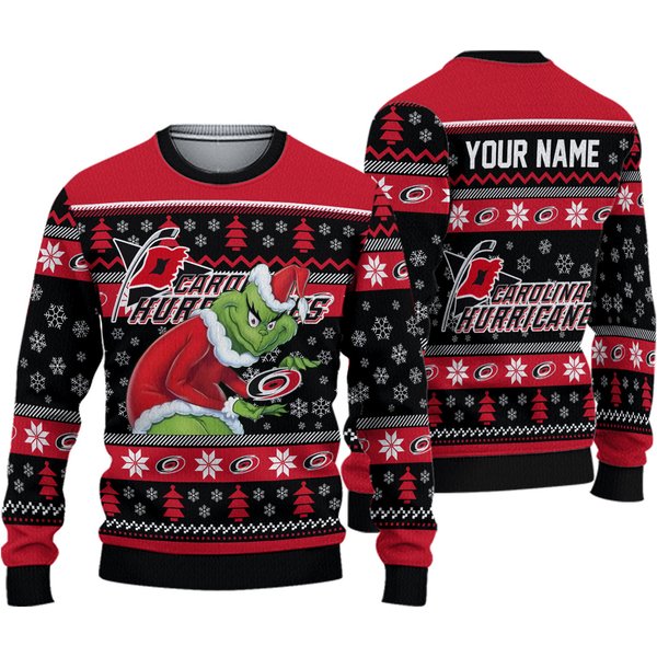 Personalized Carolina Hurricanes Grin Ice Hockey Christmas Ugly Sweater-image