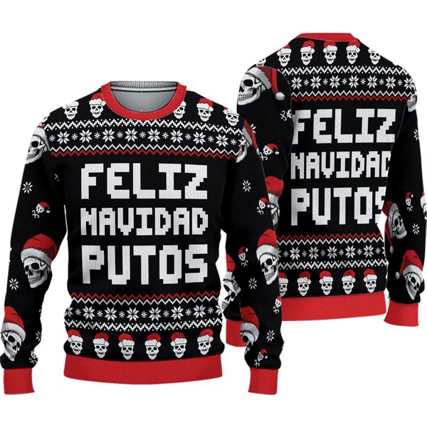 Feliz Navidad Putos Funny Skull Skeleton - Ugly Sweater-image