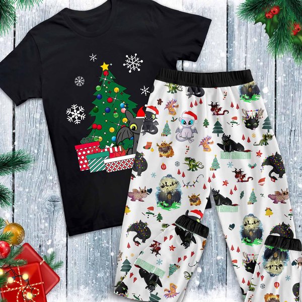 How To Train Your Dragon Holiday Pajamas Set, Cute Toothless Christmas Pajamas-image