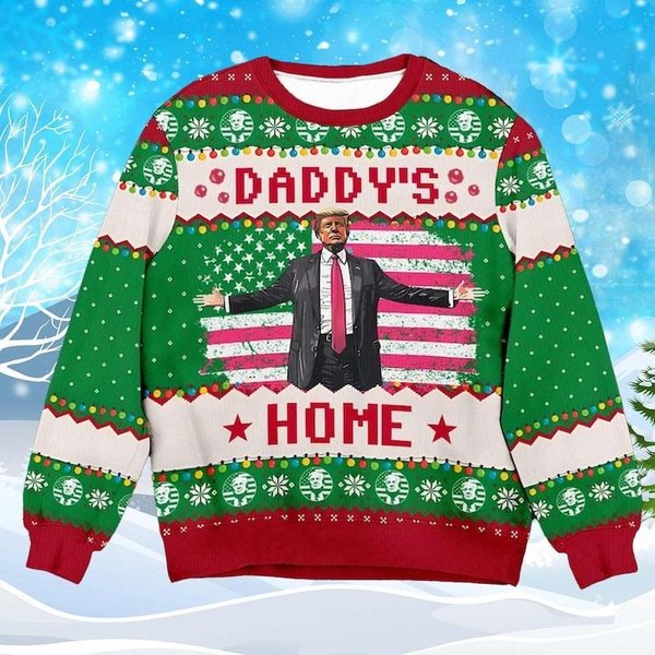 Trump Daddy Home Ugly Christmas Sweater, Maga 2024 Ugly Sweater-image